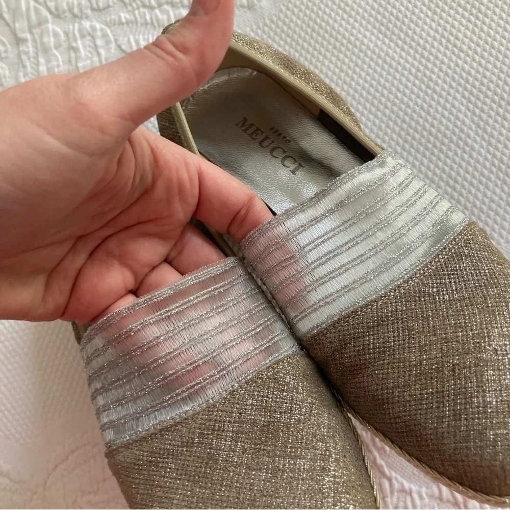 Sesto Meucci Malina slip on espadrille dressy wedge metallic size 7